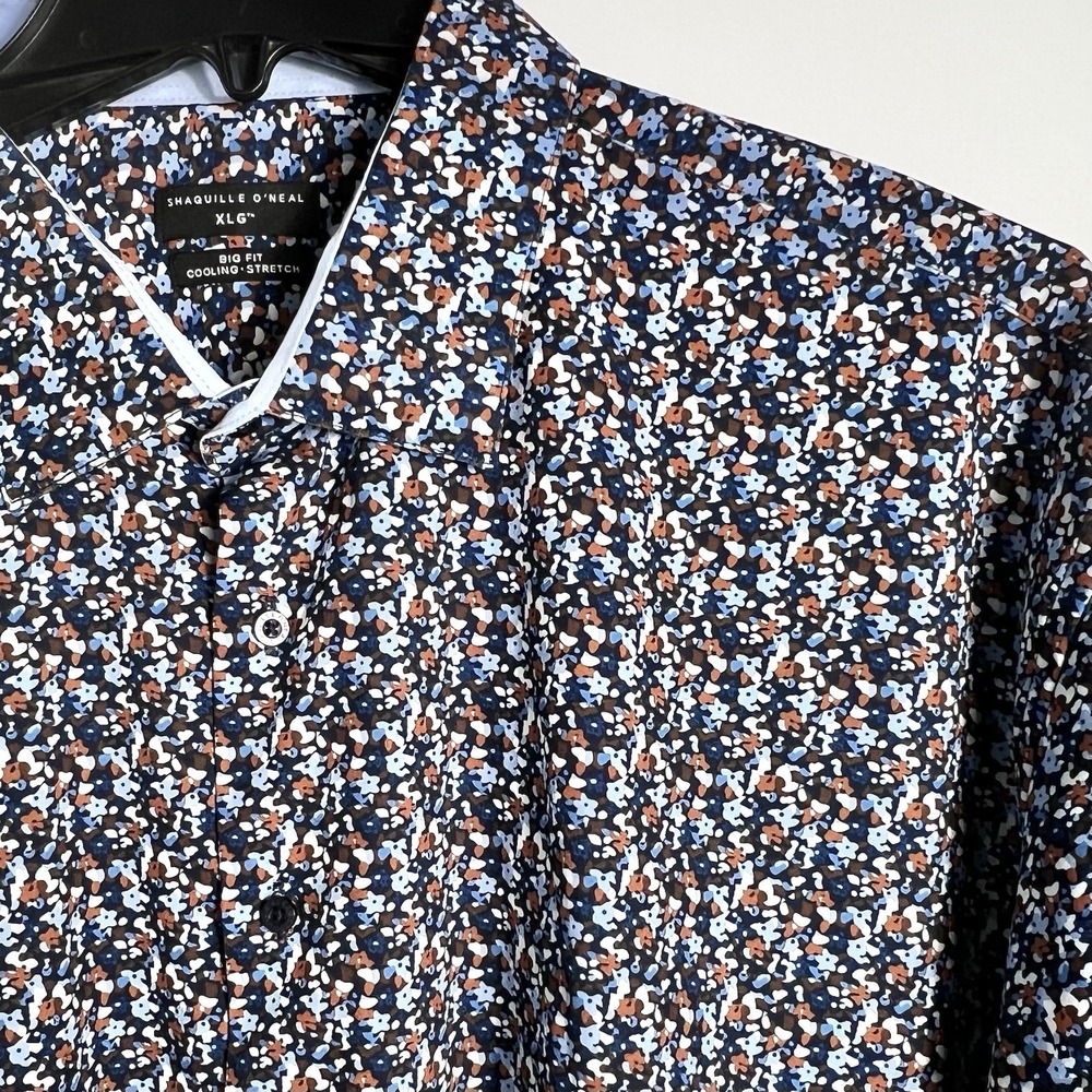 Shaquille O'Neal Men's Big Fit Button‎ Down Shirt XLG Cooling Stretch Navy NWT